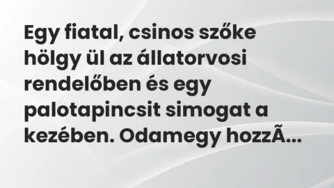 Vicc: Egy fiatal, csinos szőke hölgy ül az állatorvosi rendelőben és egy…