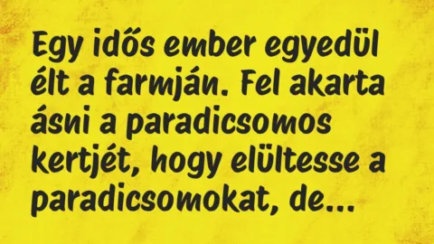 Vicc: Egy idős ember egyedül élt a farmján. Fel akarta ásni a paradicsomos… Vicc: Egy idős ember egyedül élt a farmján. Fel akarta ásni a paradicsomos…