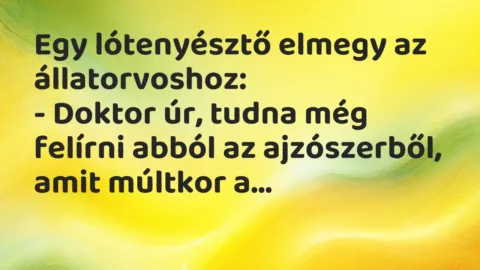Vicc: Egy lótenyésztő elmegy az állatorvoshoz:

– Doktor úr, tudna még…