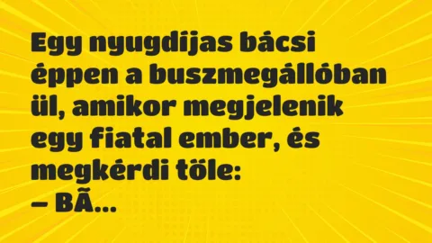Vicc: Egy nyugdíjas bácsi éppen a buszmegállóban ül, amikor megjelenik egy fiatal…