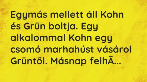 Vicc: Egymás mellett áll Kohn és Grün boltja. Egy alkalommal Kohn egy csomó…