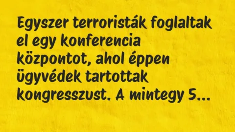 Vicc: Egyszer terroristák foglaltak el egy konferencia központot, ahol éppen… Vicc: Egyszer terroristák foglaltak el egy konferencia központot, ahol éppen…