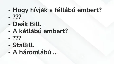Vicc: – Hogy hívják a féllábú embert?

– ???

– Deák Bill.

– A…