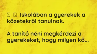 Vicc: 
	    	    Iskolában a gyerekek a kőzetekről tanulnak.


A tanító …