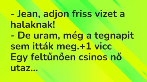 Vicc: – Jean, adjon friss vizet a halaknak!

– De uram, még a tegnapit…