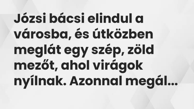 Vicc: Józsi bácsi elindul a városba, és útközben meglát egy szép, zöld mezőt… Vicc: Józsi bácsi elindul a városba, és útközben meglát egy szép, zöld mezőt…