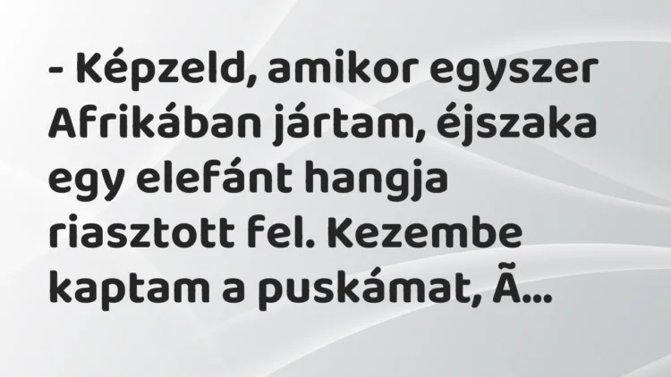 Vicc: – Képzeld, amikor egyszer Afrikában jártam, éjszaka egy elefánt hangja… Vicc: – Képzeld, amikor egyszer Afrikában jártam, éjszaka egy elefánt hangja…