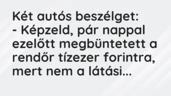 Vicc: Két autós beszélget:

– Képzeld, pár nappal ezelőtt megbüntetett a…