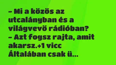 Vicc: – Mi a közös az utcalányban és a világvevő rádióban?

– Azt fogsz…