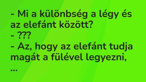 Vicc: – Mi a különbség a légy és az elefánt között?

– ???

– Az,…