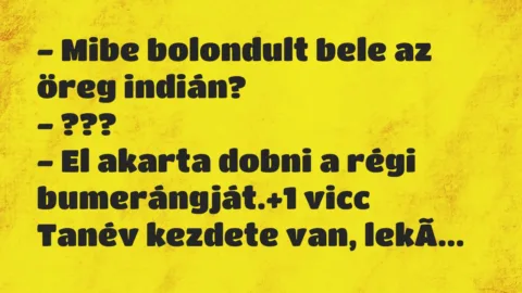 Vicc: – Mibe bolondult bele az öreg indián?

– ???

– El akarta…