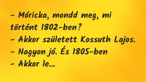Vicc: – Móricka, mondd meg, mi történt 1802-ben?

– Akkor született…