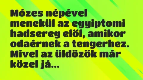 Vicc: Mózes népével menekül az egyiptomi hadsereg elől, amikor odaérnek a…