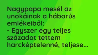 Vicc: Nagypapa mesél az unokáinak a háborús emlékeiből:

– Egyszer egy…
