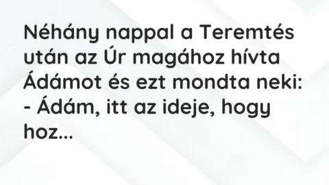 Vicc: Néhány nappal a Teremtés után az Úr magához hívta Ádámot és ezt mondta…