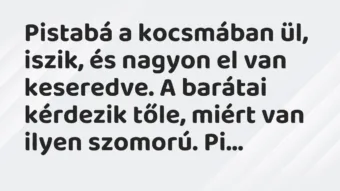 Vicc: Pistabá a kocsmában ül, iszik, és nagyon el van keseredve… Vicc: Pistabá a kocsmában ül, iszik, és nagyon el van keseredve…