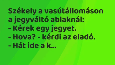 Vicc: Székely a vasútállomáson a jegyváltó ablaknál:

– Kérek egy…