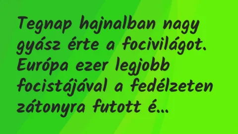 Vicc: Tegnap hajnalban nagy gyász érte a focivilágot. Európa ezer legjobb… Vicc: Tegnap hajnalban nagy gyász érte a focivilágot. Európa ezer legjobb…
