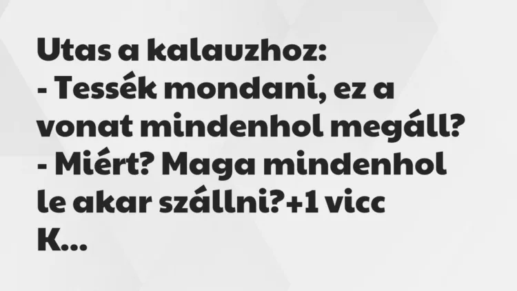 Vicc: Utas a kalauzhoz:
– Tessék mondani, ez a vonat mindenhol… Vicc: Utas a kalauzhoz:
– Tessék mondani, ez a vonat mindenhol…