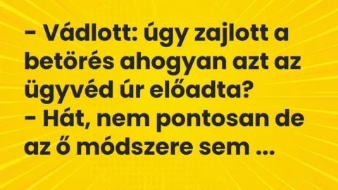 Vicc: – Vádlott: úgy zajlott a betörés ahogyan azt az ügyvéd úr… Vicc: – Vádlott: úgy zajlott a betörés ahogyan azt az ügyvéd úr…