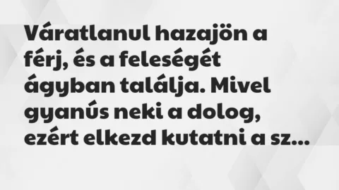 Vicc: Váratlanul hazajön a férj, és a feleségét ágyban találja. Mivel gyanús…