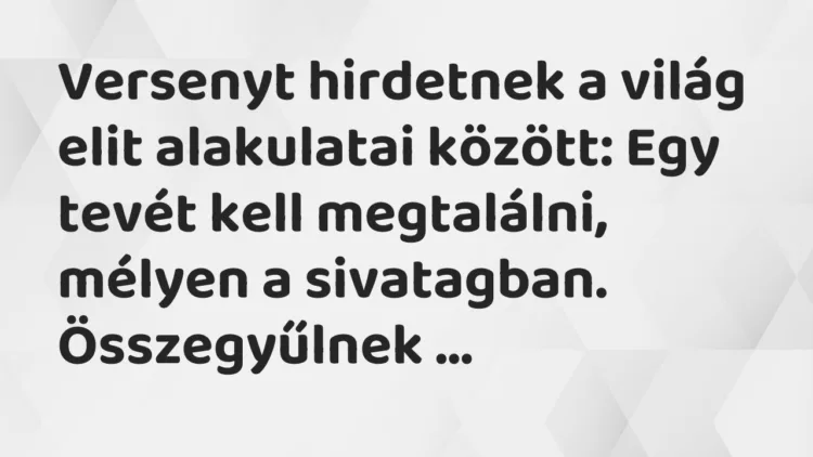 Vicc: Versenyt hirdetnek a világ elit alakulatai között: Egy tevét kell… Vicc: Versenyt hirdetnek a világ elit alakulatai között: Egy tevét kell…