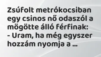 Vicc: Zsúfolt metrókocsiban egy csinos nő odaszól a mögötte álló… Vicc: Zsúfolt metrókocsiban egy csinos nő odaszól a mögötte álló…