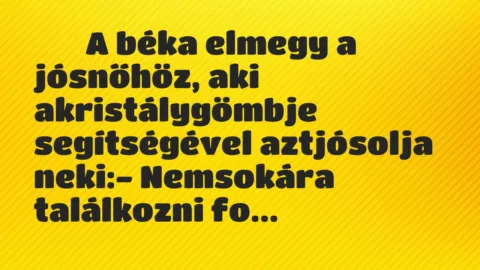 Viccek: 
		  
		  A béka elmegy a jósnőhöz, aki akristálygömbje…