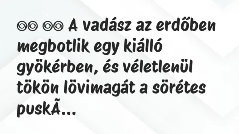 Viccek: 
		  
		  A vadász az erdőben megbotlik egy kiálló…