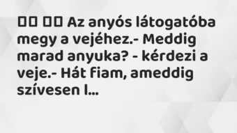 Viccek: 
		  
		  Az anyós látogatóba megy a vejéhez.- Meddig…