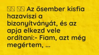 Viccek: 
		  
		  Az ősember kisfia hazaviszi a bizonyítványát, és …