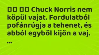 Viccek: 
		  
		  Chuck Norris nem köpül vajat. Fordulatból…