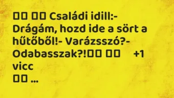 Viccek:
Családi idill:- Drágám, hozd ide a sört a… Viccek:
Családi idill:- Drágám, hozd ide a sört a…