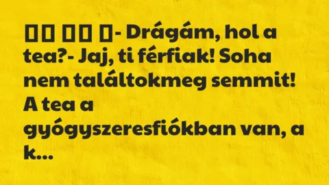 Viccek: 
		  
		  ‎- Drágám, hol a tea?- Jaj, ti férfiak! Soha …