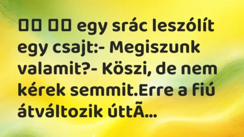 Viccek: 
		  
		  egy srác leszólít egy csajt:- Megiszunk…