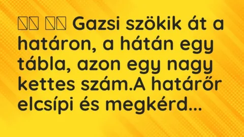 Viccek: 
		  
		  Gazsi szökik át a határon, a hátán egy tábla,…