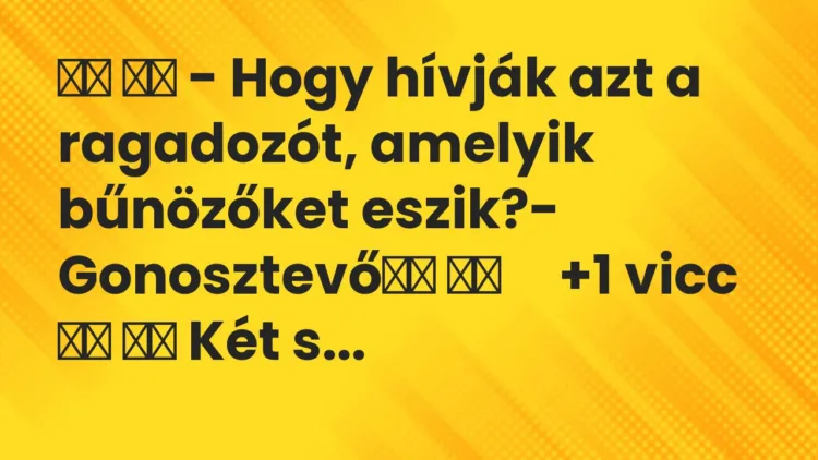 Viccek:
– Hogy hívják azt a ragadozót, amelyik bűnözőket … Viccek:
– Hogy hívják azt a ragadozót, amelyik bűnözőket …
