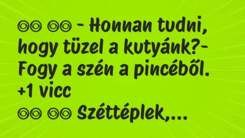 Viccek: 
		  
		  – Honnan tudni, hogy tüzel a kutyánk?- Fogy a…