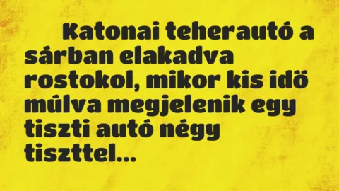 Viccek: 
		  
		  Katonai teherautó a sárban elakadva rostokol,…