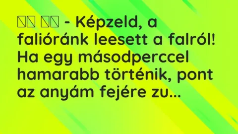 Viccek: 
		  
		  – Képzeld, a falióránk leesett a falról! Ha egy…