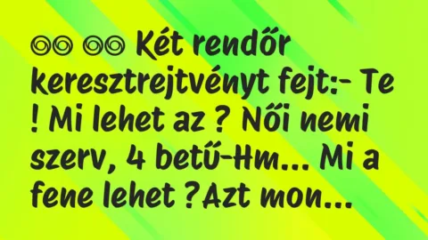 Viccek: 
		  
		  Két rendőr keresztrejtvényt fejt:- Te ! Mi…
