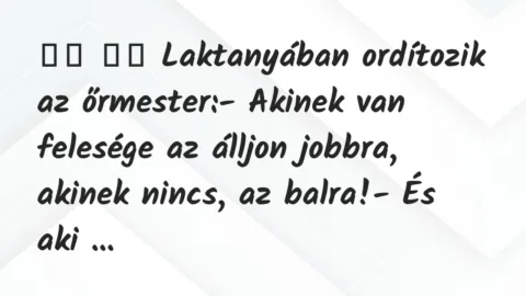 Viccek: 
		  
		  Laktanyában ordítozik az őrmester:- Akinek…