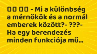 Viccek:
– Mi a különbség a mérnökök és a normál emberek… Viccek:
– Mi a különbség a mérnökök és a normál emberek…