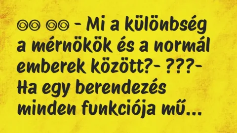 Viccek: 
		  
		  – Mi a különbség a mérnökök és a normál emberek…