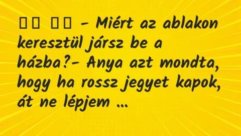 Viccek: 
		  
		  – Miért az ablakon keresztül jársz be a házba?