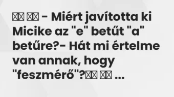 Viccek: 
		  
		  – Miért javította ki Micike az “e” betűt “a”…