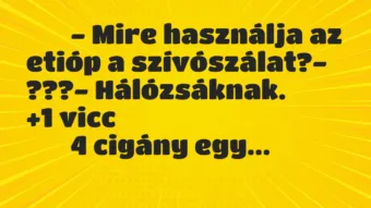 Viccek:
– Mire használja az etióp a szívószálat?-… Viccek:
– Mire használja az etióp a szívószálat?-…