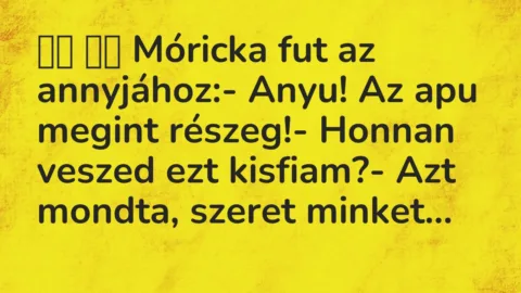 Viccek: 
		  
		  Móricka fut az annyjához:- Anyu! Az apu…