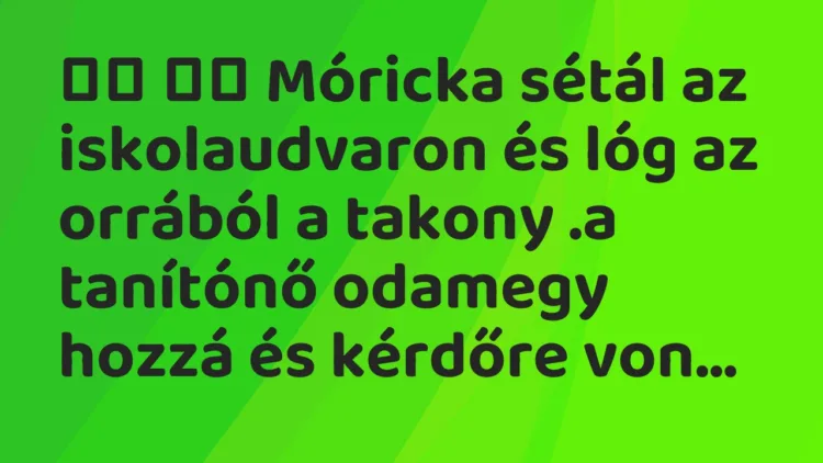 Viccek:
Móricka sétál az iskolaudvaron és lóg az orrából … Viccek:
Móricka sétál az iskolaudvaron és lóg az orrából …