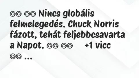 Viccek: 
		  
		  Nincs globális felmelegedés. Chuck Norris fázott,…